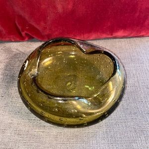 Vintage Hand Blown Bulicante Controlled Bubbles Art Glass Amber Bowl
